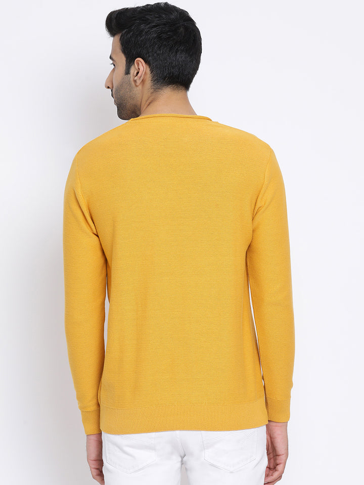 Men Mustard Regular Fit Round Neck Full Sleeve Sweater