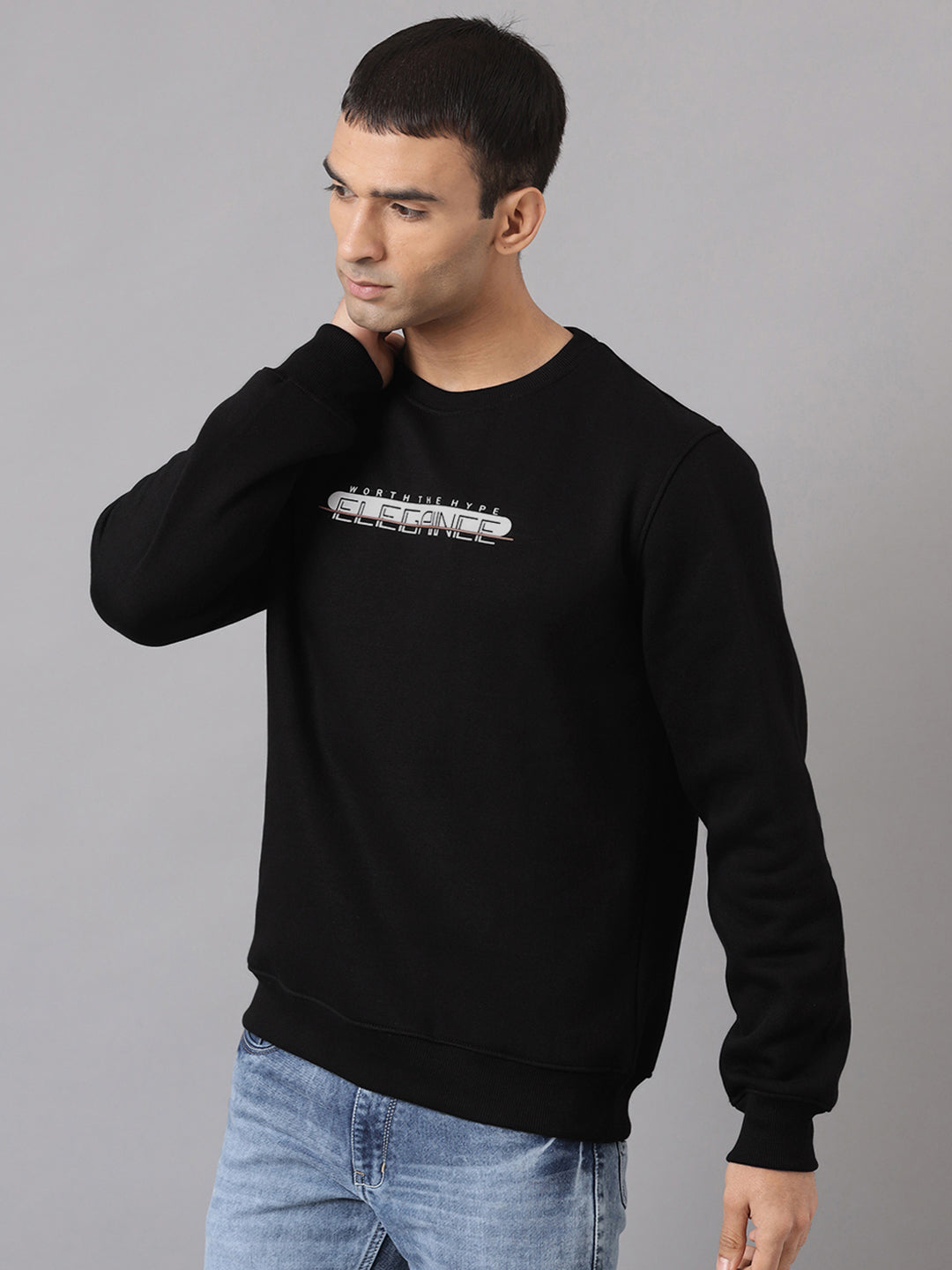 Men Black Regular Fit Crew Neck Sweat Shirt