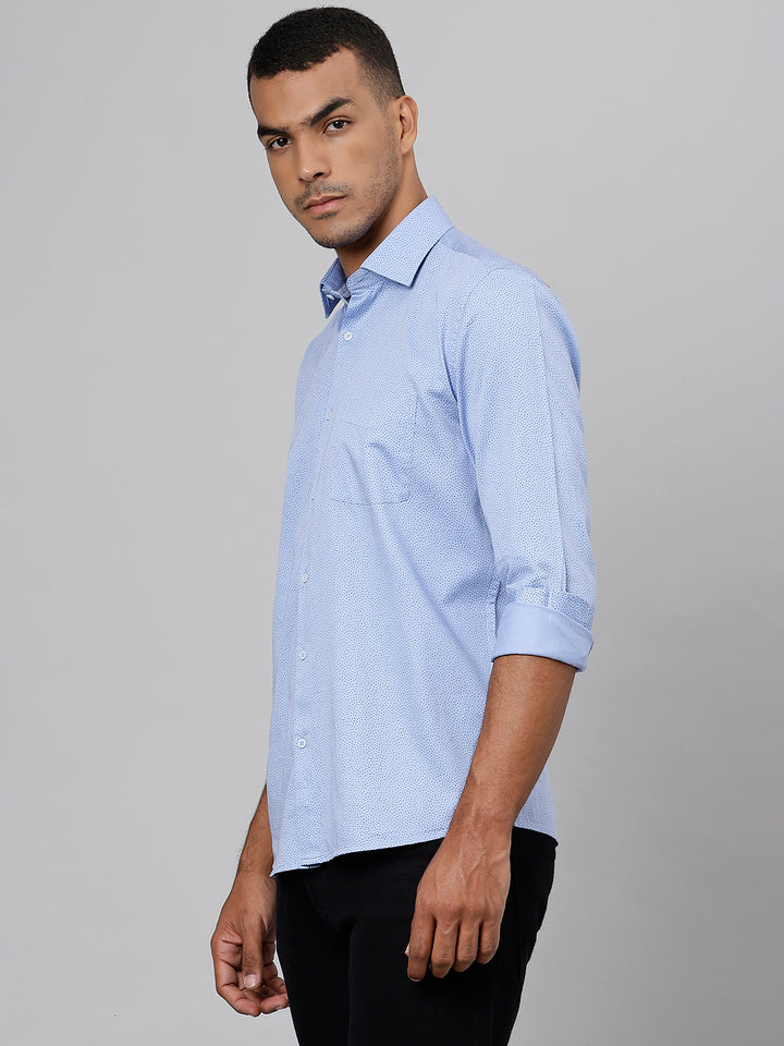 Men Blue Slim Fit Printed Club Wear Shirt