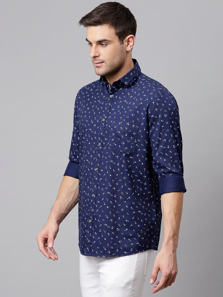 Men Navy Slim Fit Printed Casual Shirt