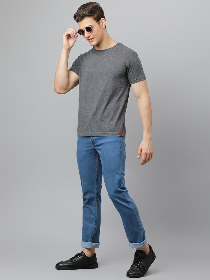 Men Mid Blue Regular Fit Mid Rise Clean Look Stretchable Jeans