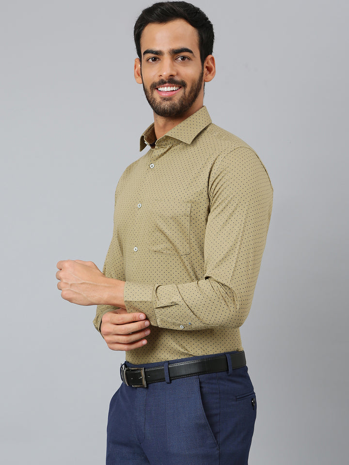 Men Khaki Slim Fit Solid Club Wear Shirt