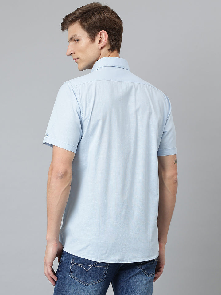 Men Blue Slim Fit Solid Casual Shirt