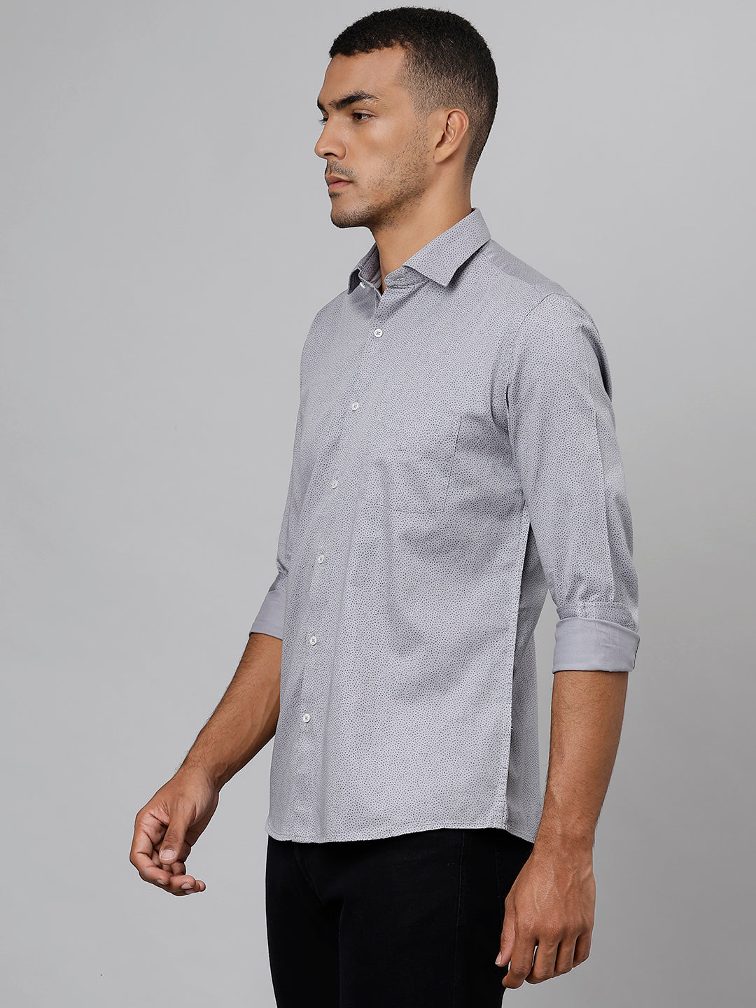 Men Grey Slim Fit Printed Club Wear Shirt