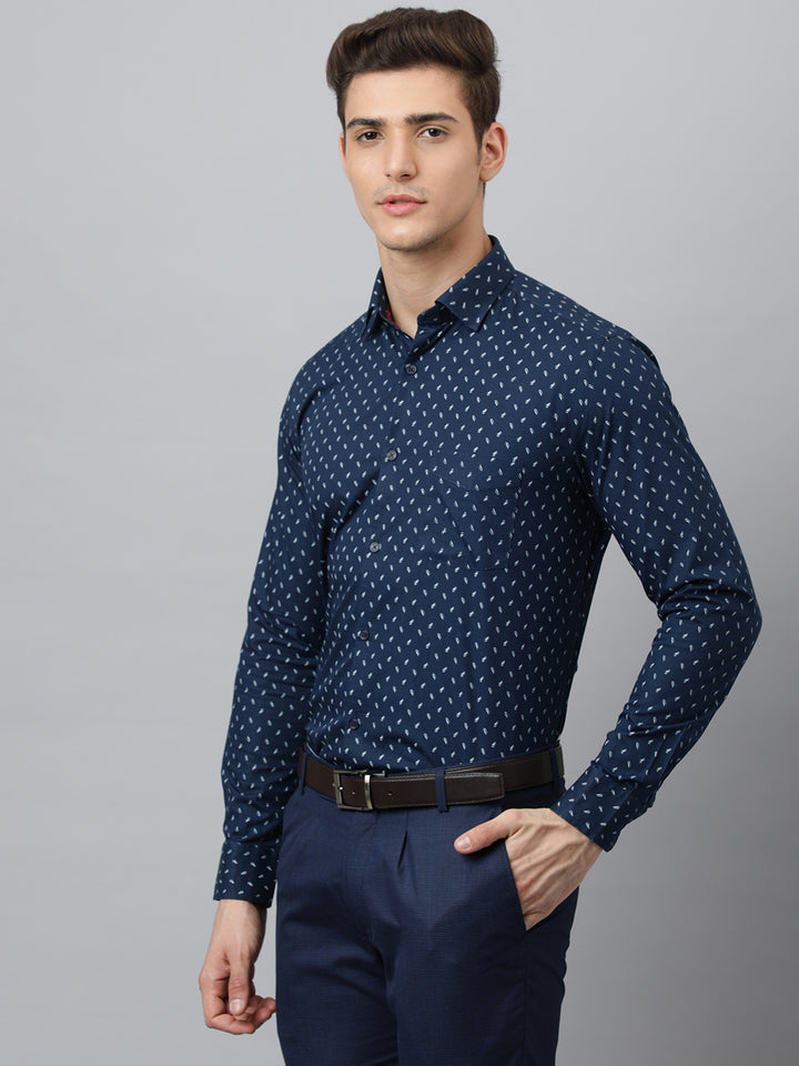 Men Navy Slim Fit Printed Club Wear Shirt