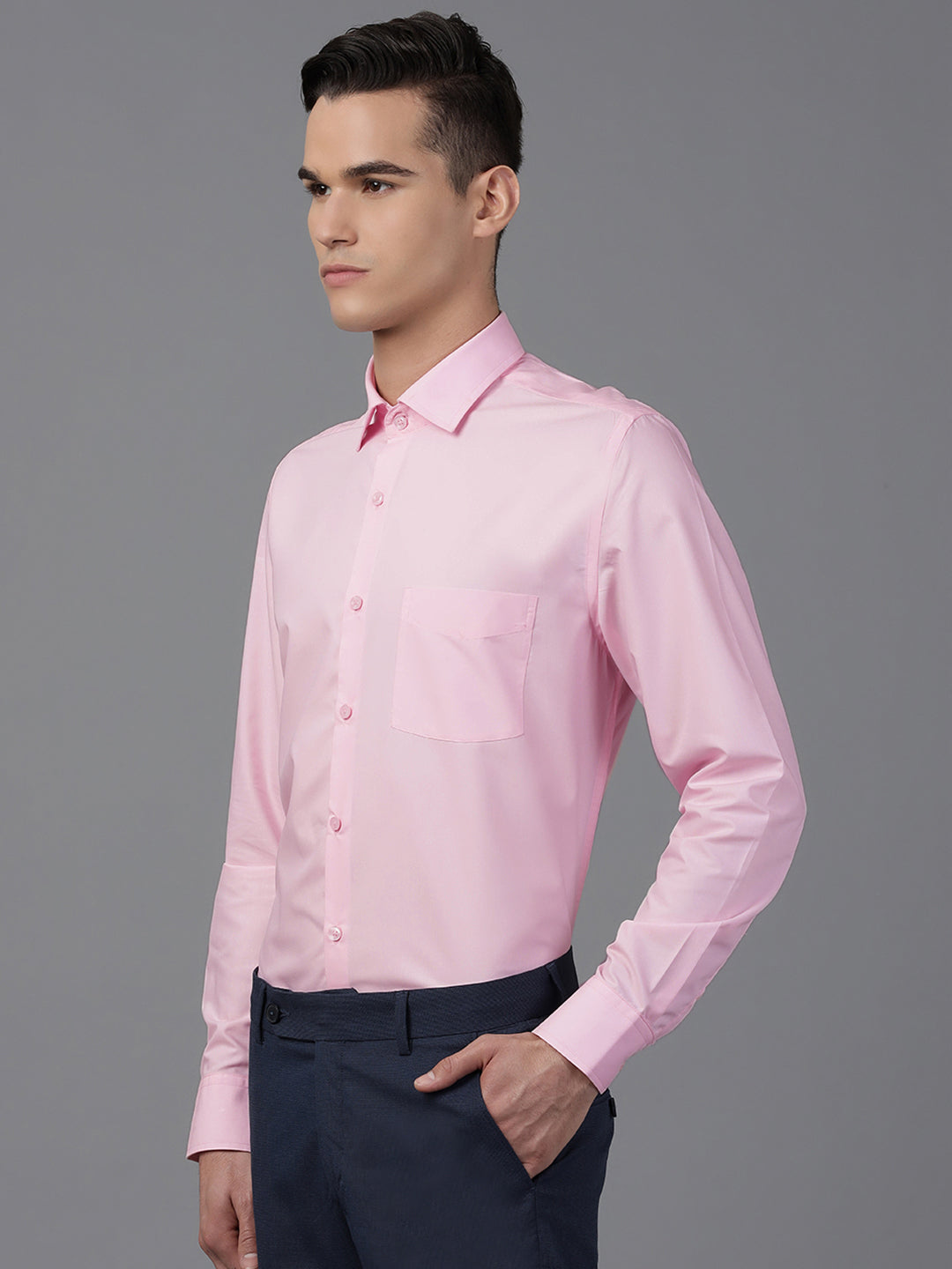 Men Baby Pink Regular Fit Solid Formal Shirt