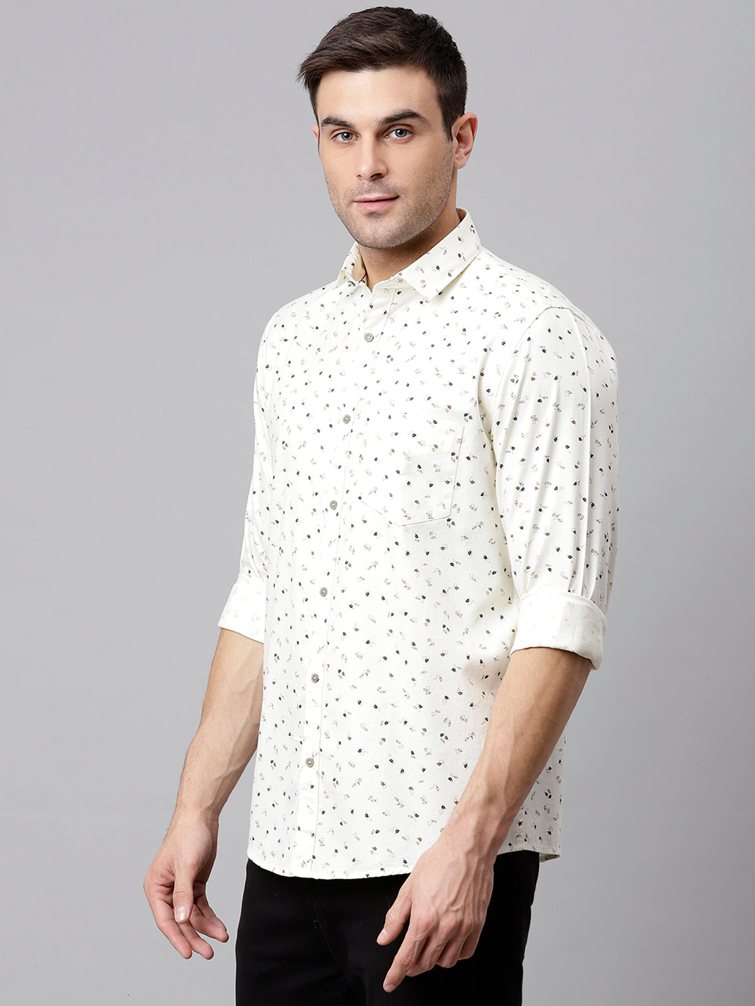 Men Beige Slim Fit Printed Casual Shirt