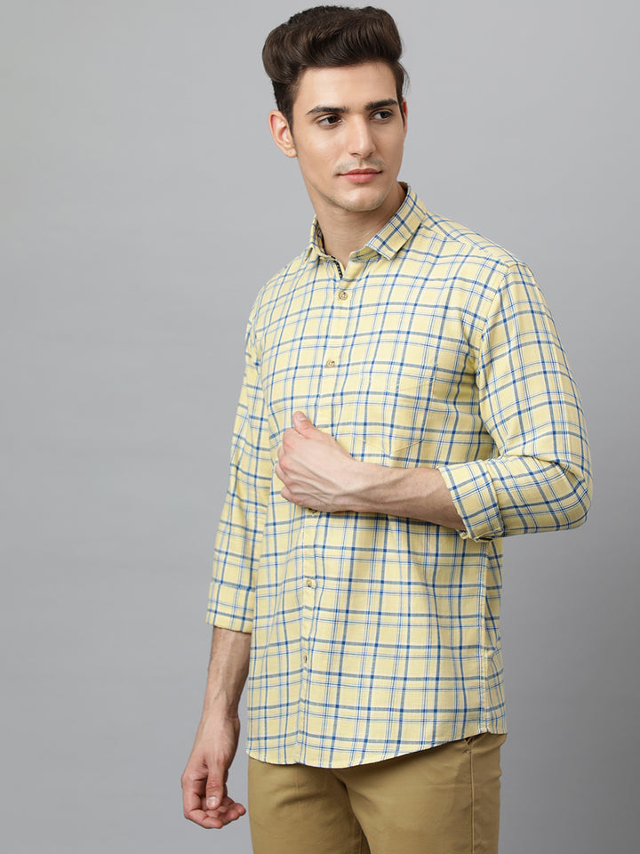 Men Yellow Slim Fit Checkered Casual Shirt