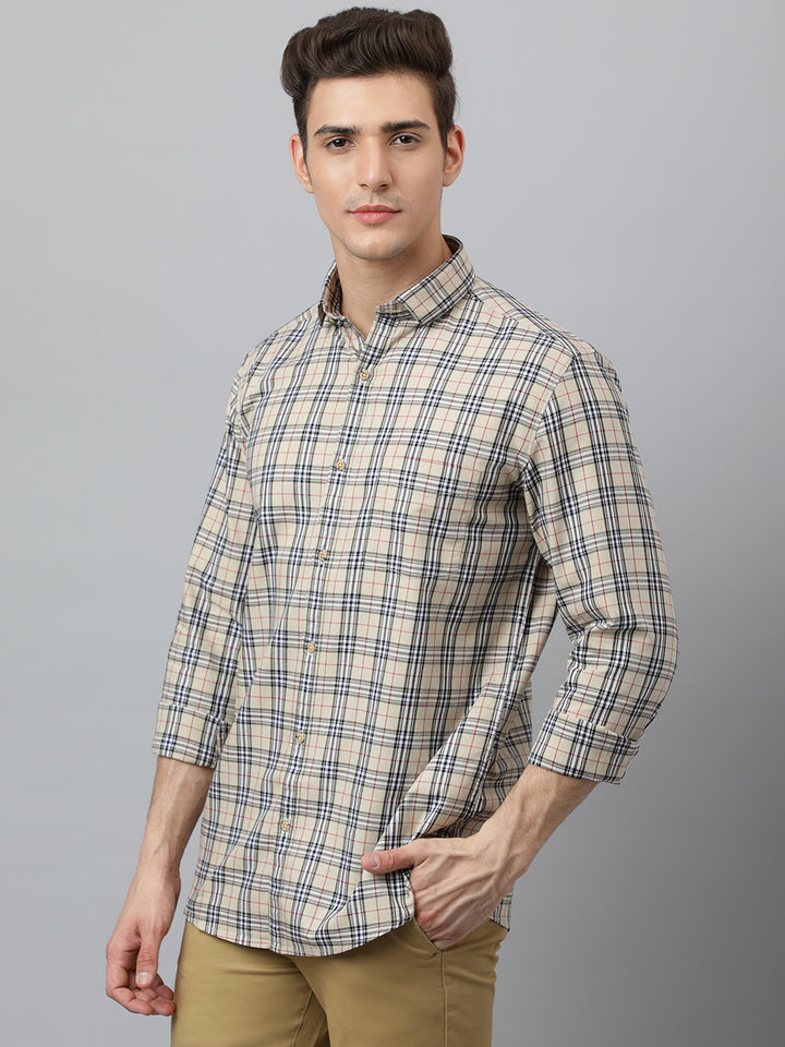 Men Pal Cream  Slim Fit Checkered Casual Shirt