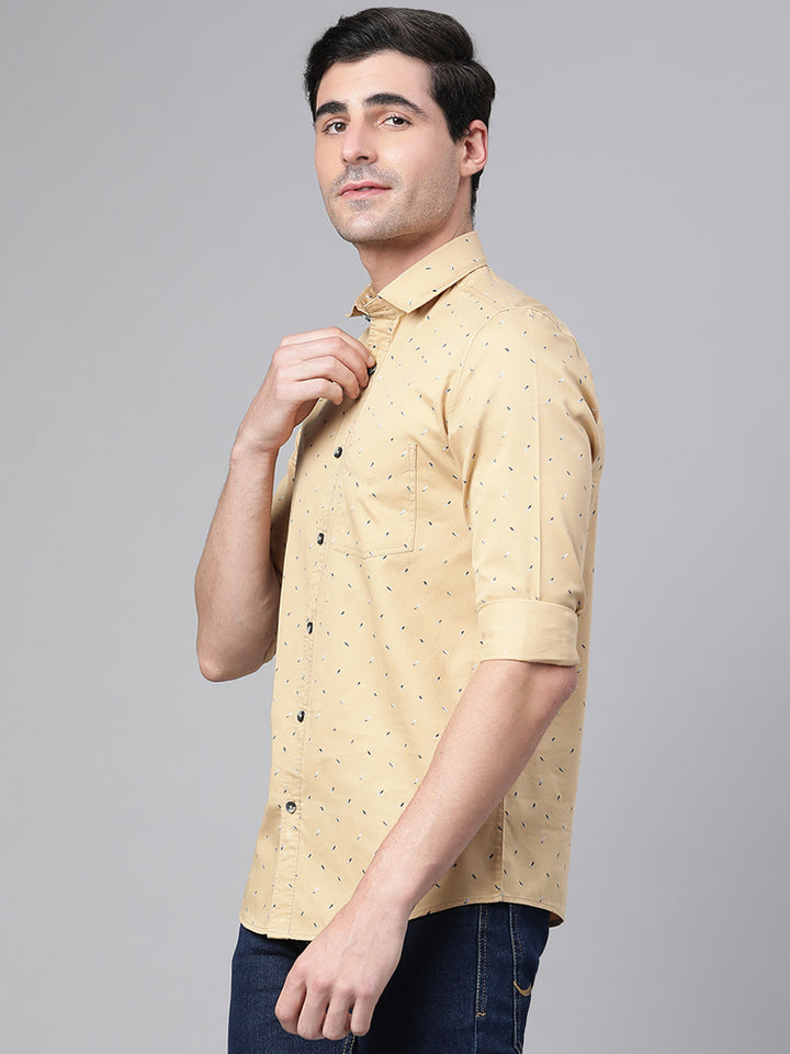 Men Khaki Slim Fit Printed Casual Shirt