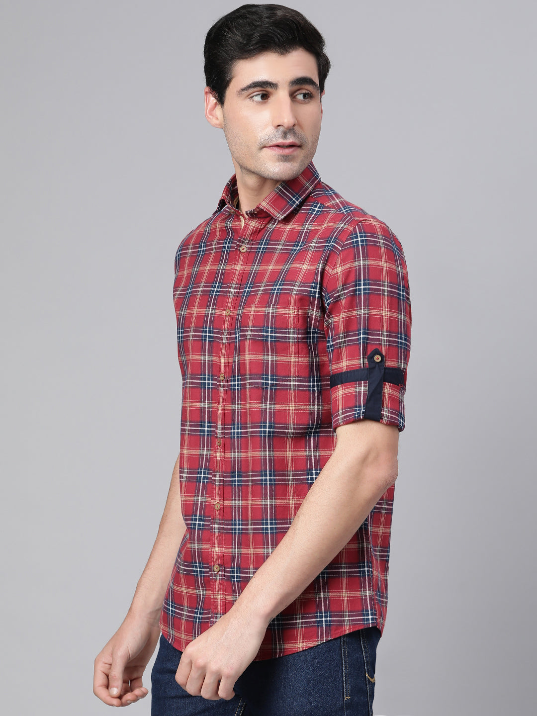 Men Red Slim Fit Checkered Casual Shirt