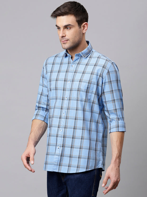 Men Sky Slim Fit Checkered Casual Shirt