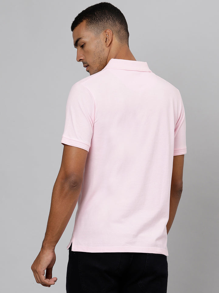 Men Light Pink Regular Fit Solid Polo Neck T-Shirt