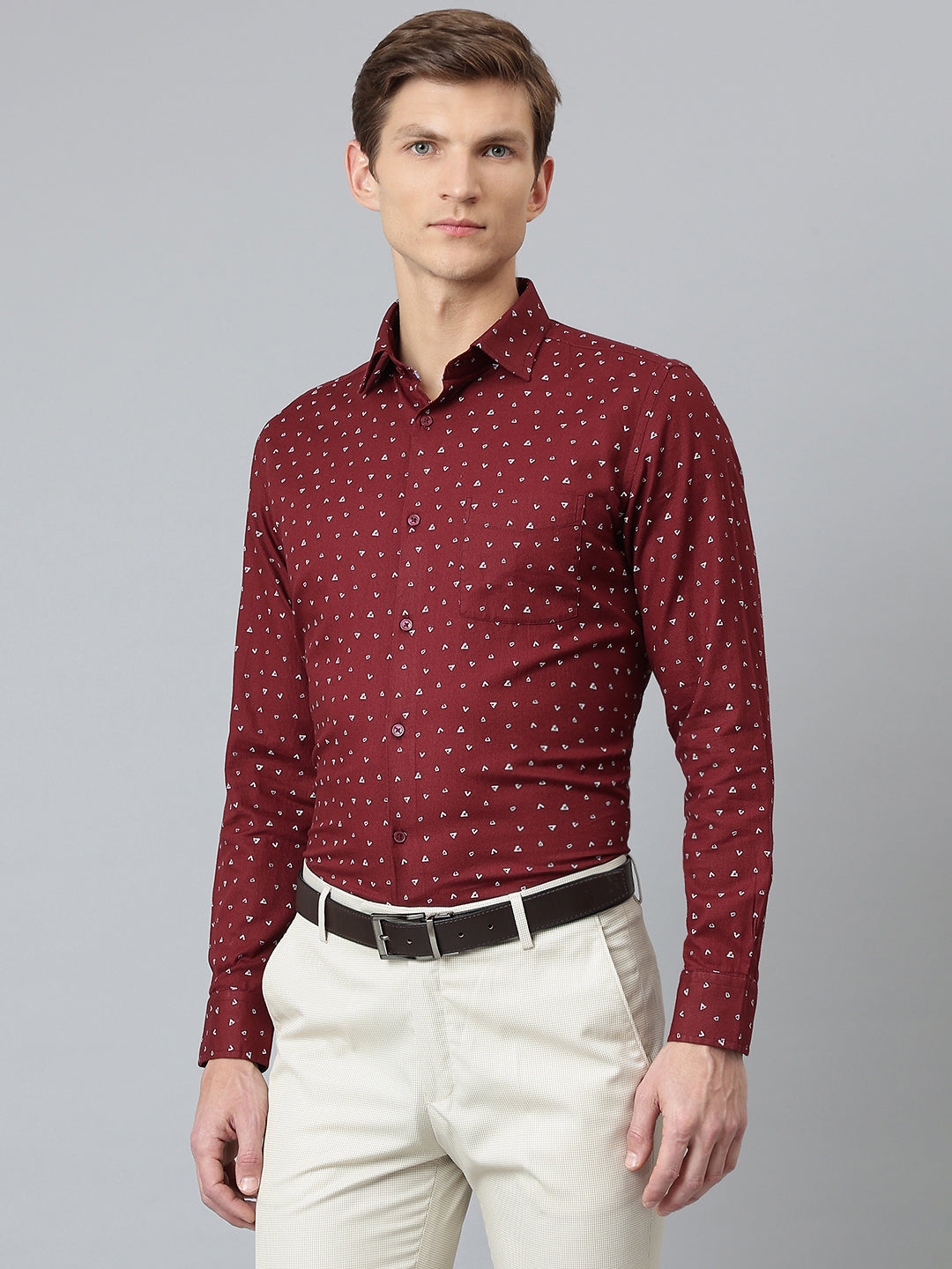 Men Wine Regular Fit Solid Formal Shirt