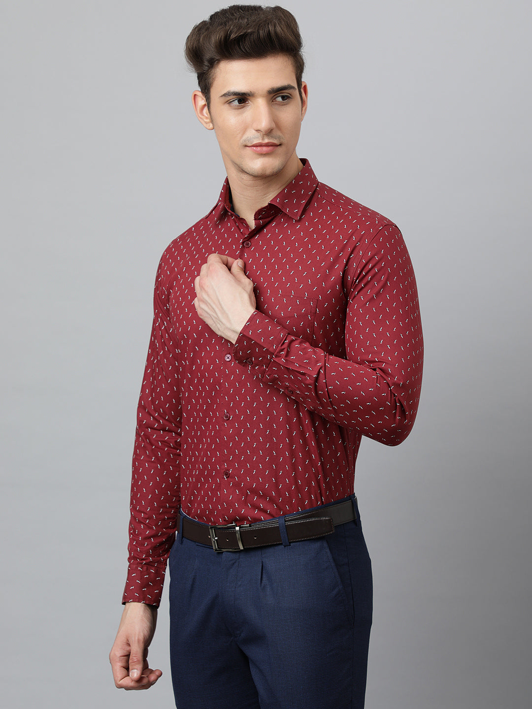 Men Wine Slim Fit Printed Club Wear Shirt