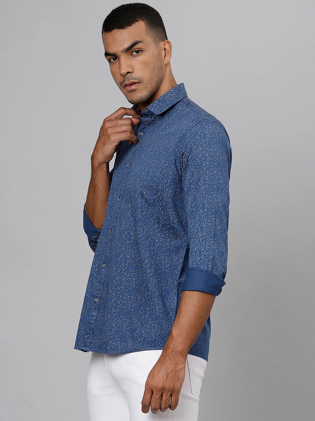 Men Blue Slim Fit Printed Casual Shirt