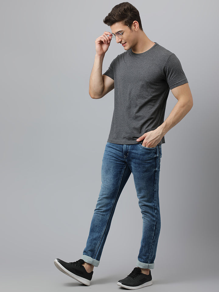 Men Ice Blue Slim Fit Mid Rise Clean Look Stretchable Jeans