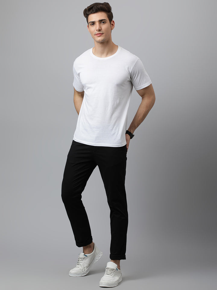 Men Black Slim Fit Mid Rise Solid Casual Trouser