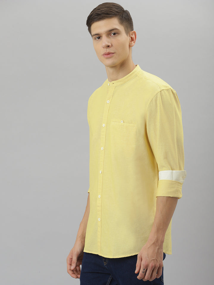 Men Yellow Slim Fit Solid Casual Shirt