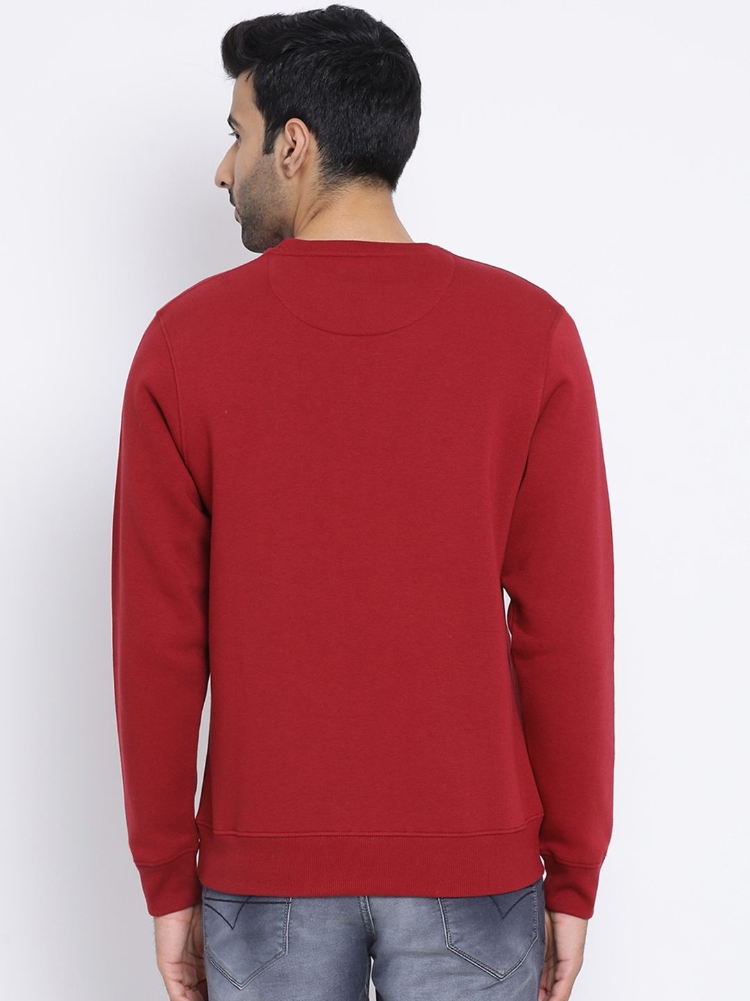 Men Dark Maroon Regular Fit Crew Neck Sweat Shirt