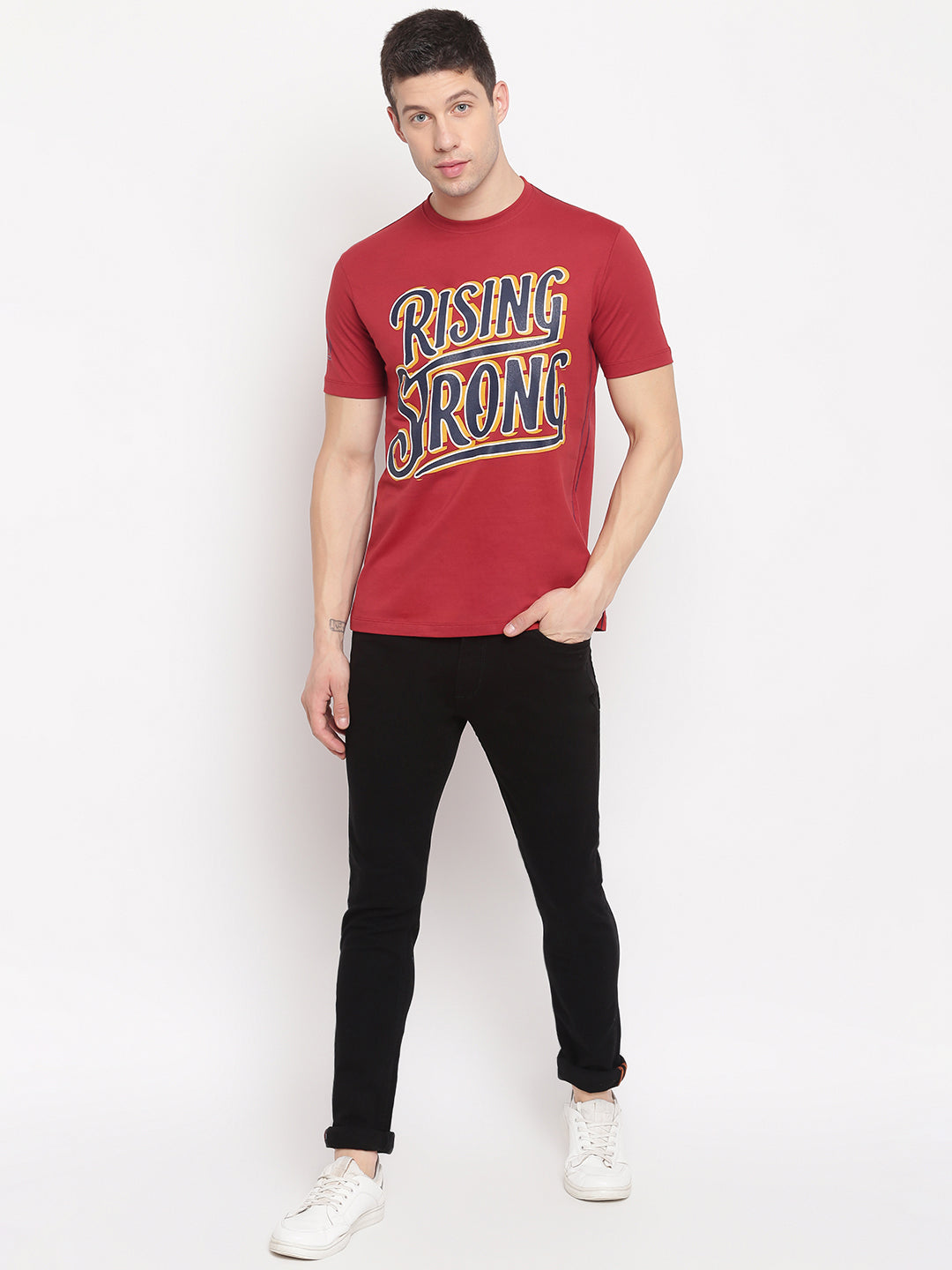 Men Rust Regular Fit Printed Round Neck T-Shirt