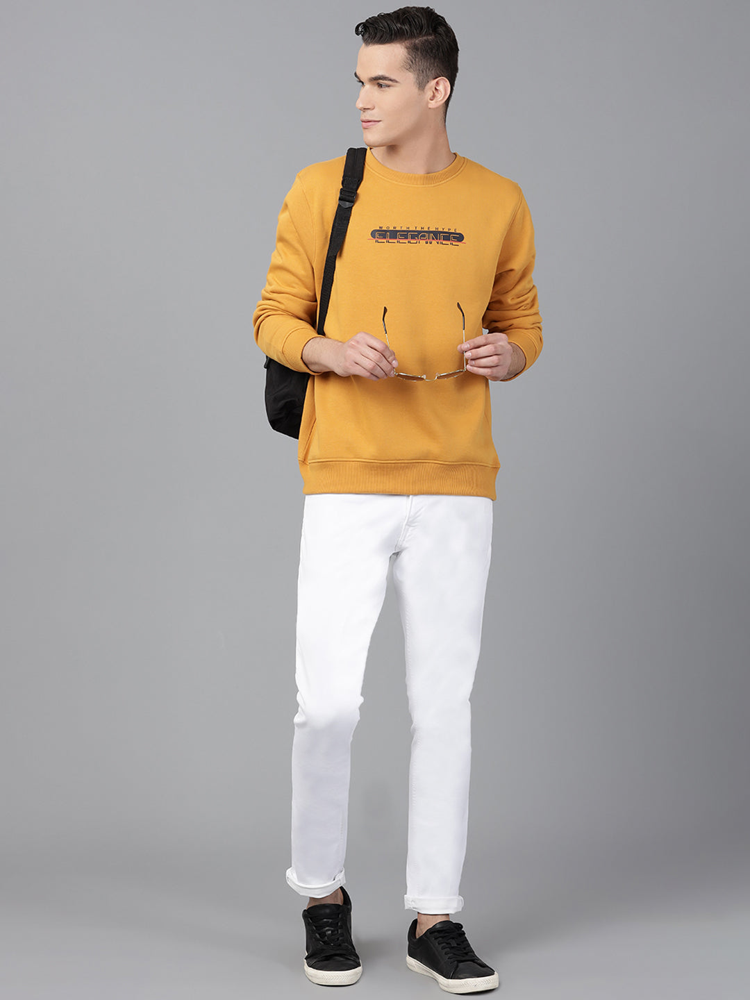 Men Mustard Regular Fit Crew Neck Sweat Shirt