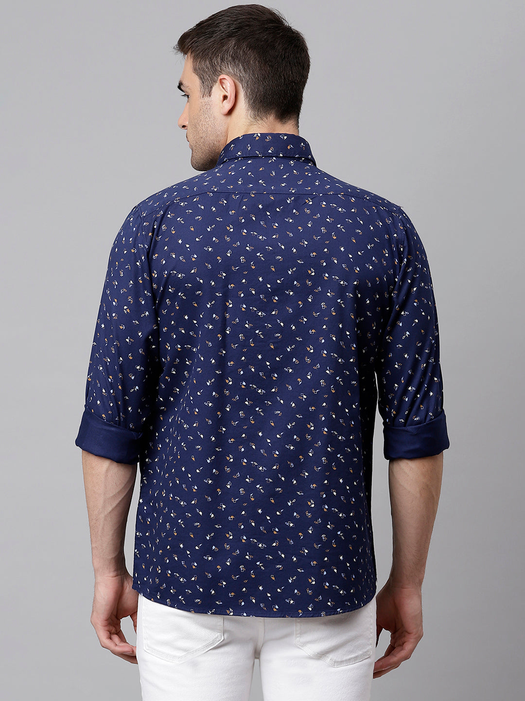 Men Navy Slim Fit Printed Casual Shirt