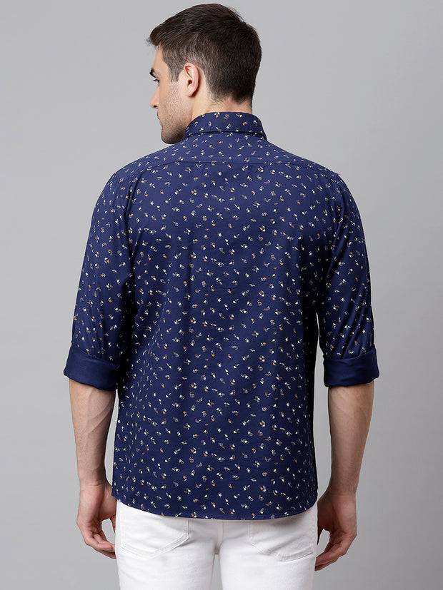 Men Navy Slim Fit Printed Casual Shirt