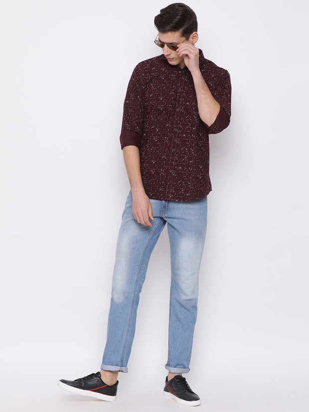 Wine Slim Fit Casual Shirt