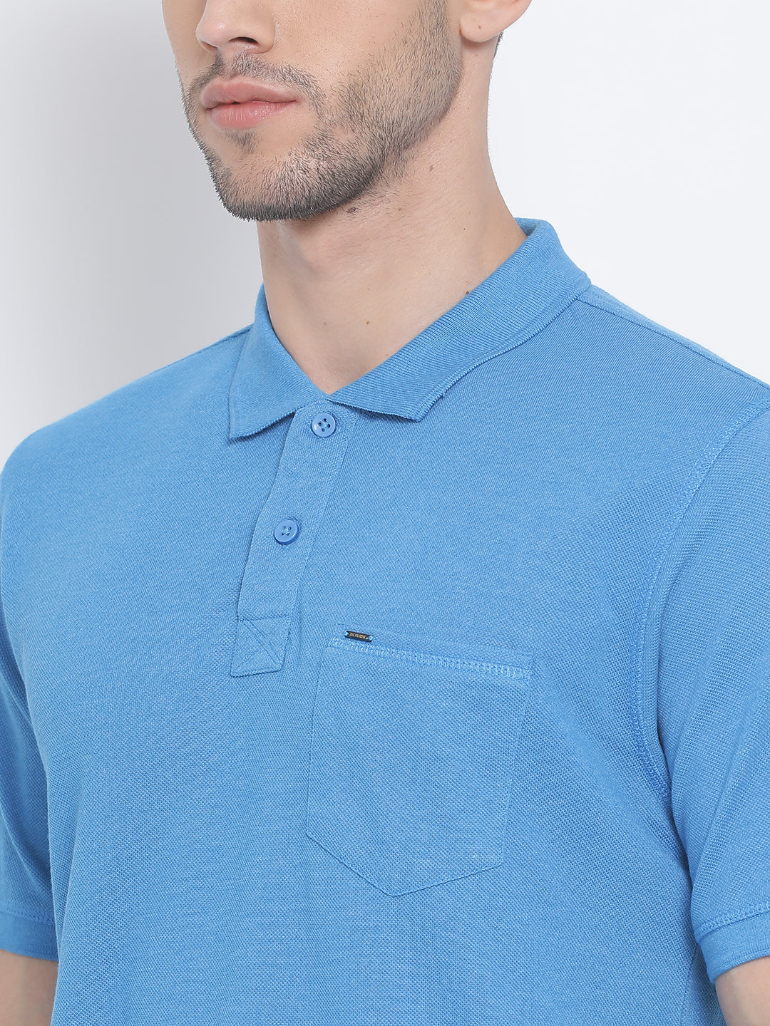 Men Turq Blue Regular Fit Solid Polo Neck T-Shirt