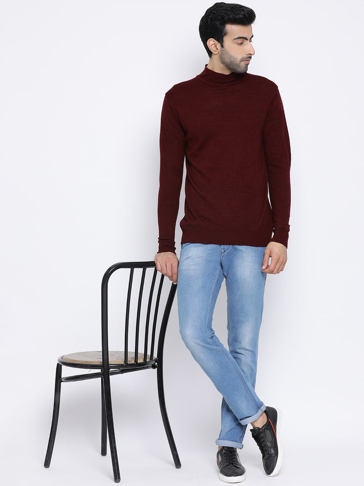 Wine Round Neck Casual Sweater