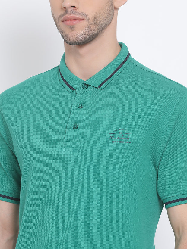 Men Green Regular Fit Solid Polo Neck T-Shirt