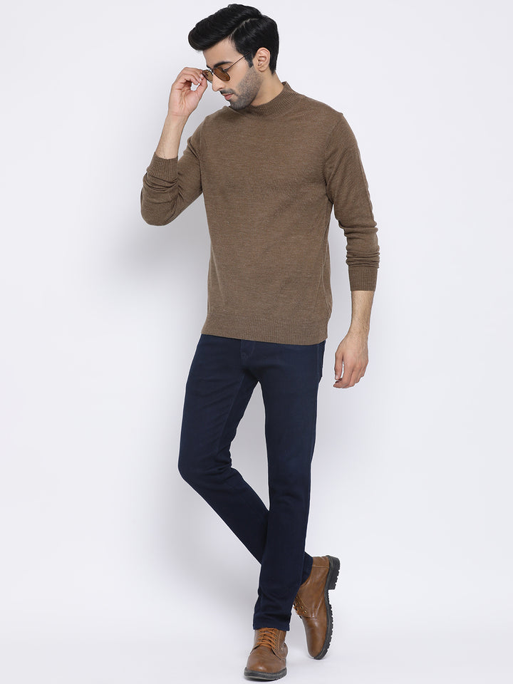 Brown Round Neck Casual Sweater