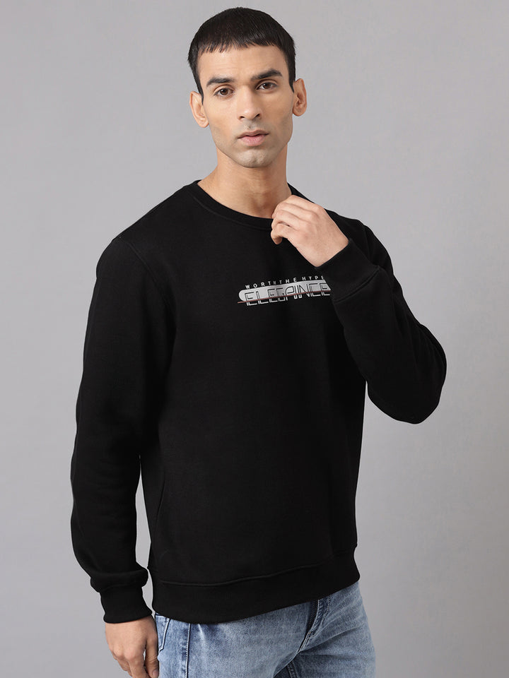 Men Black Regular Fit Crew Neck Sweat Shirt