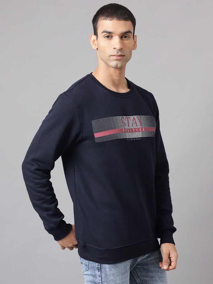 Men Navy Regular Fit Crew Neck Sweat Shirt