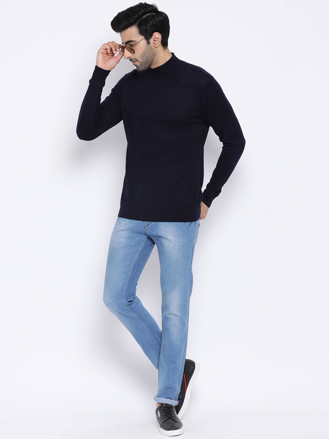 Navy Round Neck Casual Sweater