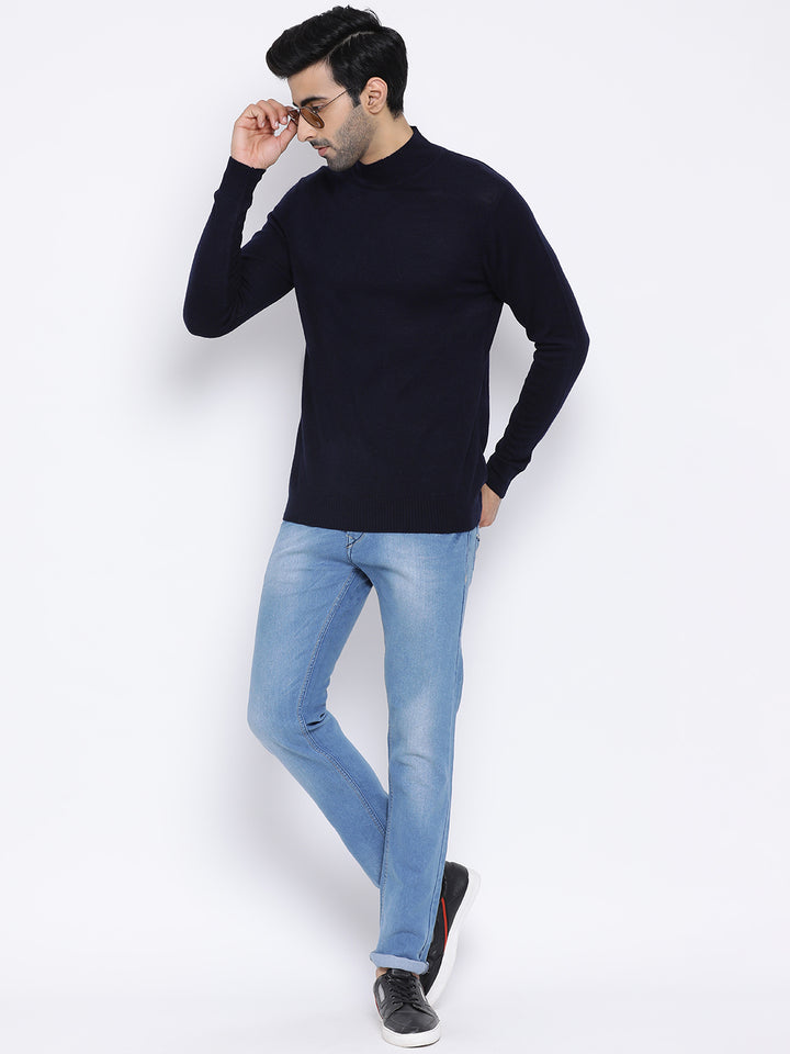 Navy Round Neck Casual Sweater