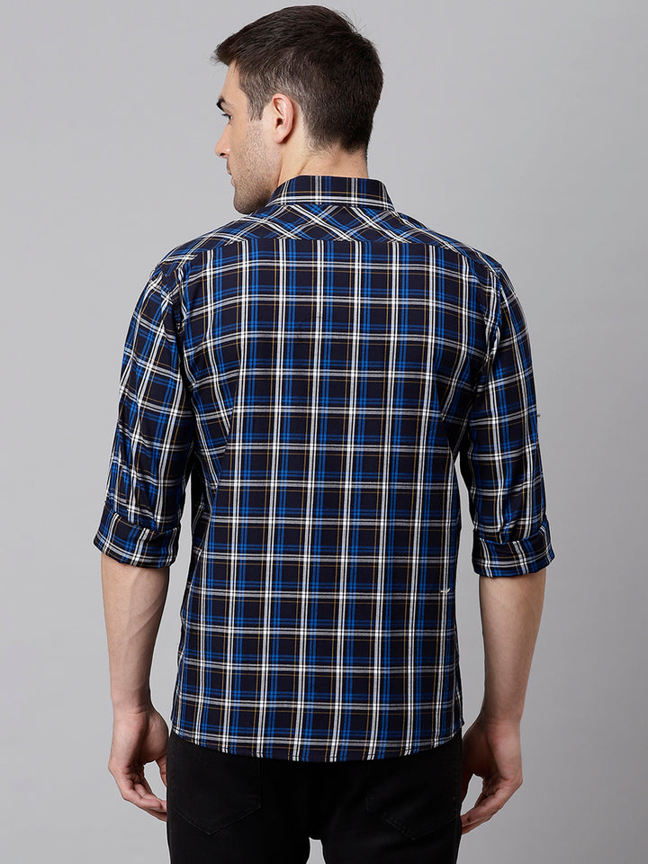 Men Blue Slim Fit Checkered Casual Shirt