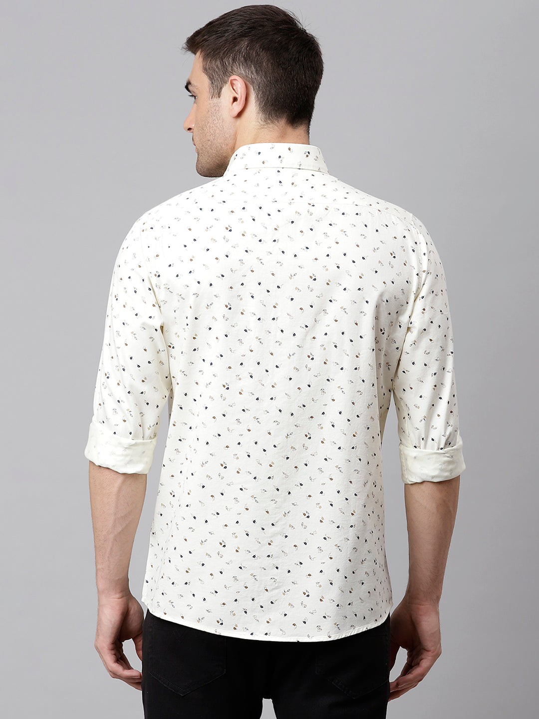 Men Beige Slim Fit Printed Casual Shirt