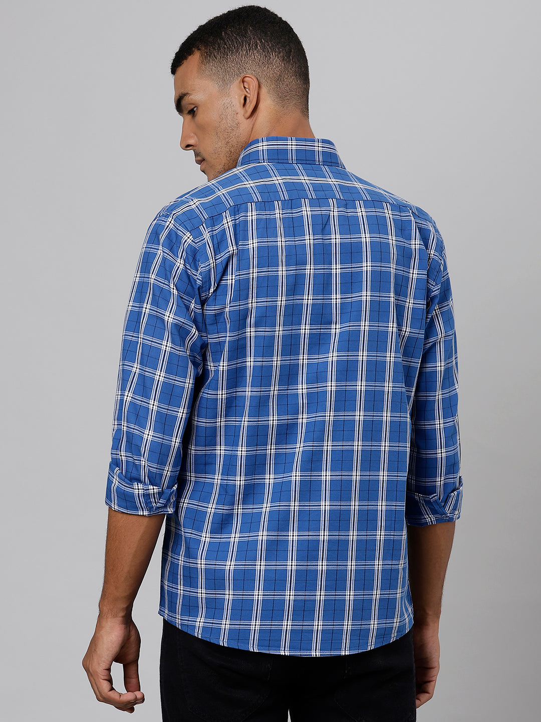 Men Blue Slim Fit Checkered Casual Shirt