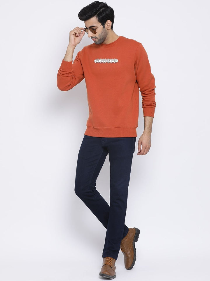 Men Rust Regular Fit Crew Neck Rust Sweat Shirt