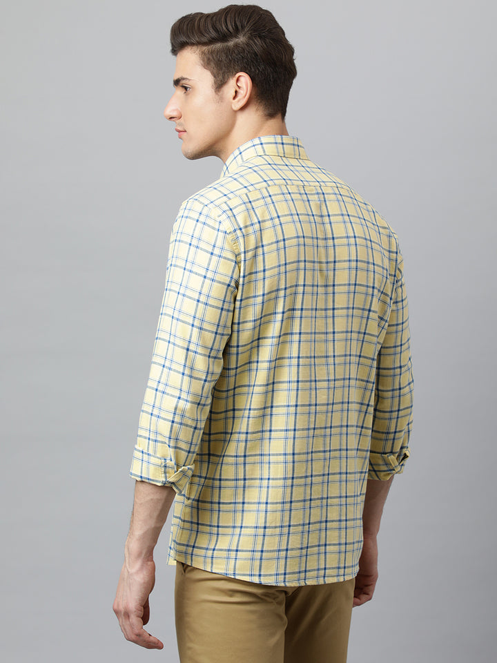 Men Yellow Slim Fit Checkered Casual Shirt