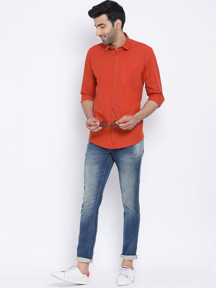 Rust Slim Fit Casual Shirt