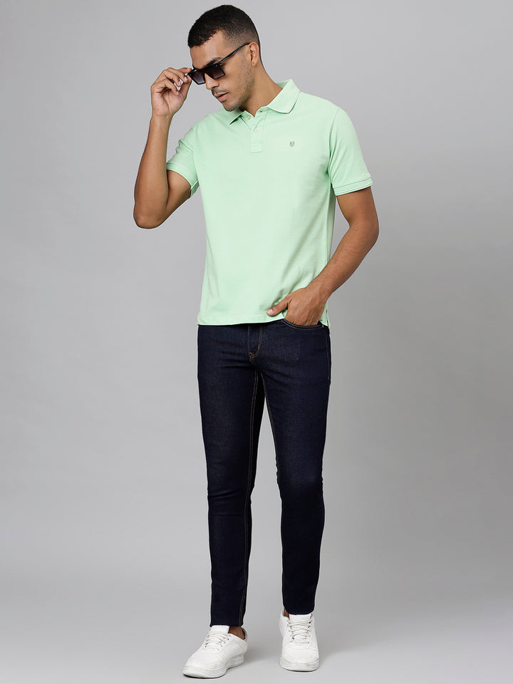 Men Neon Green Regular Fit Solid Polo Neck T-Shirt