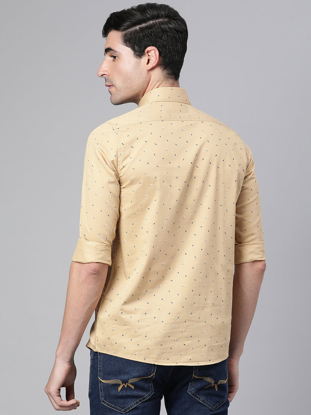 Men Khaki Slim Fit Printed Casual Shirt