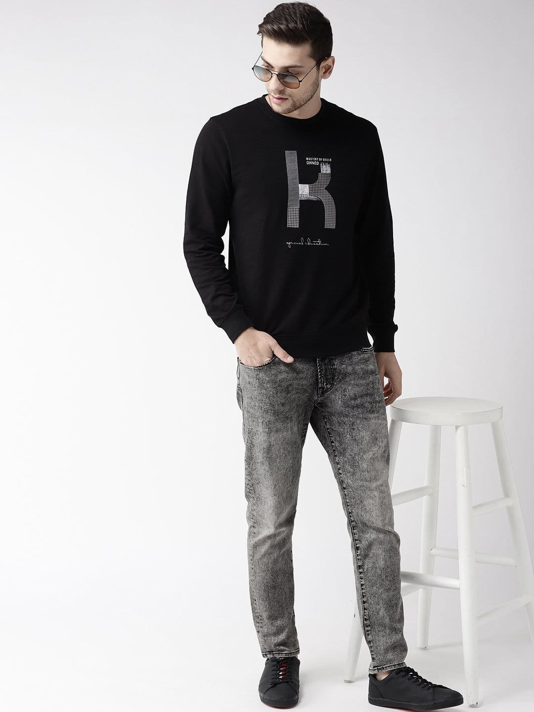 Printed Black Sweatshirt for Men