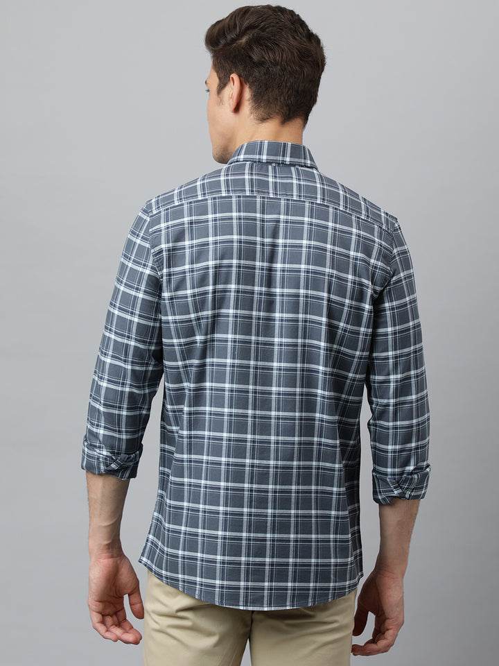 Men Grey Slim Fit Checkered Casual Shirt