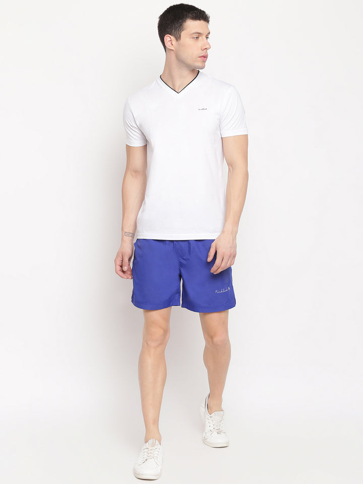 Men Royal Blue Regular Fit Side Pkt Solid Shorts