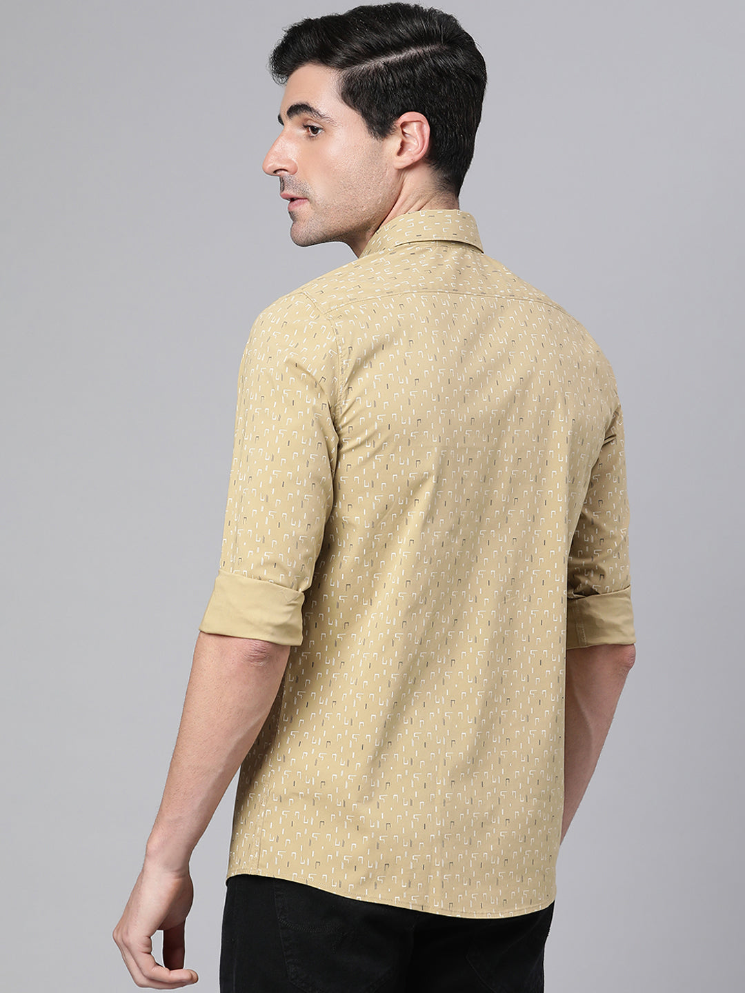 Men Khaki Slim Fit Printed Casual Shirt