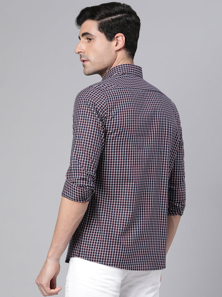 Men Navy Slim Fit Checkered Casual Shirt